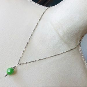 Hand crafted faceted green chalcedony cap pendant on chain necklace
